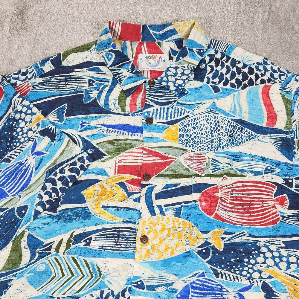 Jams World Shirt Mens 3XL Multicolor Rainbow Runner Fish Hawaiian Button Up